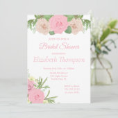Elegante Rosa Blush Bloral Bridal Dusche Einladung (Stehend Vorderseite)
