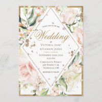 Elegante Rosa Blush Bloral Gold Rustikale Hochzeit
