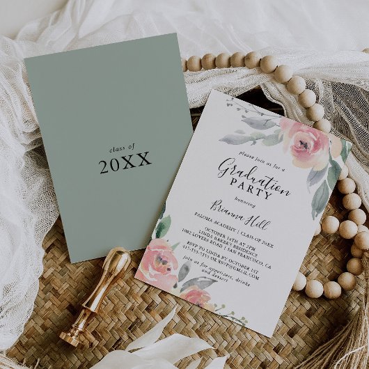 Elegante Rosa Blush Bloral Graduation Party Einladung