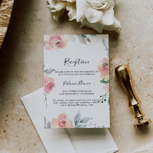 Elegante Rosa Blush Bloral Hochzeitsempfang Begleitkarte