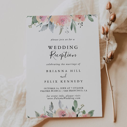 Elegante Rosa Blush Bloral Hochzeitsempfang Einladung
