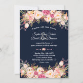 Elegante Rosa Blush Bloral Navy Blue Wedding Einladung (Vorderseite)