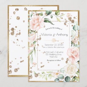 Elegante Rosa Blush Bloral Wedding Einladung