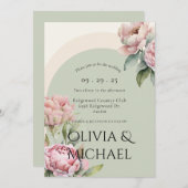 Elegante Rosa Blush Bloral Wedding Einladung (Vorne/Hinten)