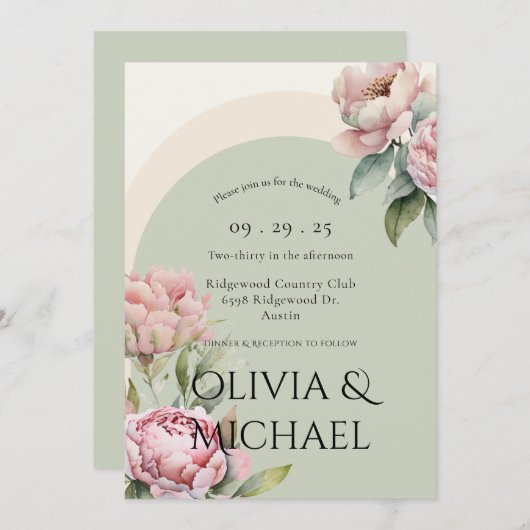 Elegante Rosa Blush Bloral Wedding Einladung (Vorne/Hinten)