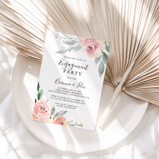 Elegante rosa Blush Blues Engagement Party Einladung