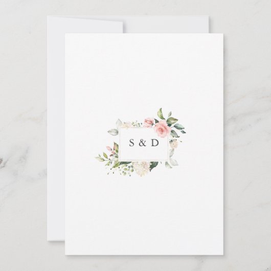 Elegante Rosa Blush Blume Goldrahmen Hochzeit Einladung (Rückseite)