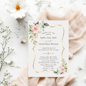 Elegante Rosa Blush Blume Goldrahmen Hochzeit Einladung