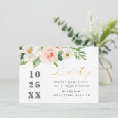 Elegante Rosa Blush Blume Hochzeit Gold Save The Date (Stehend Vorderseite)
