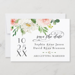 Elegante rosa Blush Blumen Hochzeit Handgeschriebe Save The Date