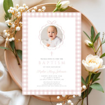 Elegante Rosa-Blush-Bogen-Foto Mädchen-Taufe