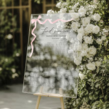 Elegante Rosa-Blush-Bogen-Hochzeits-Sitzplan aus A