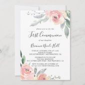 Elegante Rosa Blush Floral Erste Kommune Einladung (Vorderseite)