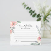 Elegante Rosa Blush Floral Wedding Advice Card Postkarte (Stehend Vorderseite)