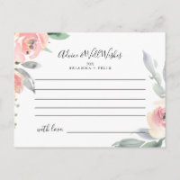 Elegante Rosa Blush Floral Wedding Advice Card