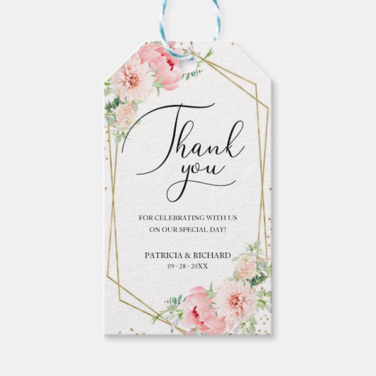 Elegante Rosa Blush Floral Wedding Vielen Dank Geschenkanhänger (Vorderseite)