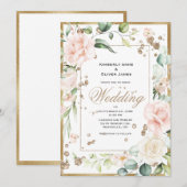 Elegante Rosa Blush Gold Bloral Hochzeit Einladung (Vorne/Hinten)