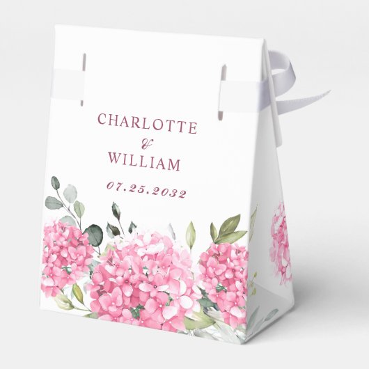 Elegante Rosa Blush Hydrangea Eukalyptus Wedding Geschenkschachtel (Rückseite)