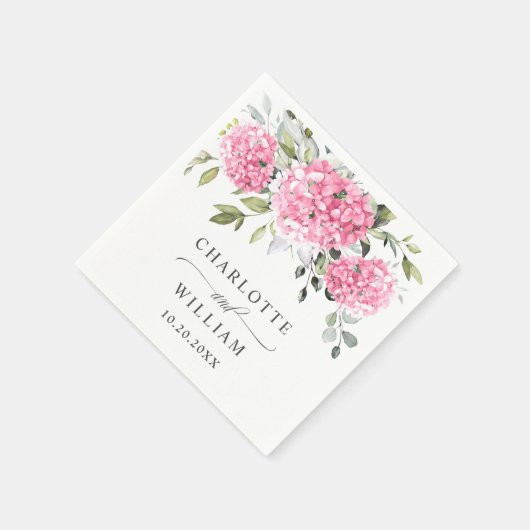 Elegante Rosa Blush Hydrangea Eukalyptus Wedding Serviette (Ecke)