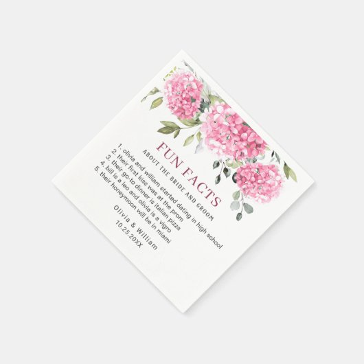 Elegante Rosa Blush Hydrangea Fun Fakten Hochzeit Serviette (Ecke)