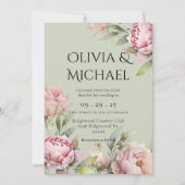 Elegante Rosa Blush Peonies Bloral Wedding Einladung (Vorderseite)