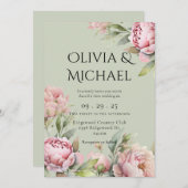 Elegante Rosa Blush Peonies Bloral Wedding Einladung (Vorne/Hinten)