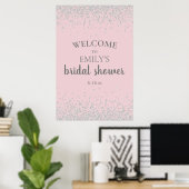 Elegante Rosa Blush Silber Konfetti Brautparty Poster (Heimbüro)