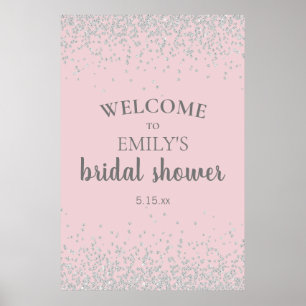 Elegante Rosa Blush Silber Konfetti Brautparty Poster