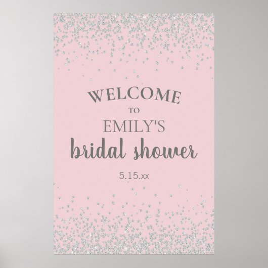 Elegante Rosa Blush Silber Konfetti Brautparty Poster (Vorne)