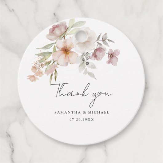 Elegante Rosa Blush Wasserfarbe Hochzeit Geschenkanhänger (Vorderseite)