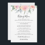 Elegante Rosa Blush Wedding Kissing Menu Game Card<br><div class="desc">Diese elegante rosa,  blaue Hochzeitskissingkarte eignet sich perfekt für einen modernen Hochzeitsempfang. Das Design ist mit handgezeichnet rosa blüten Rose und Pfannkuchen mit grünen und grauen Blätter,  inspirierend natürliche Schönheit.</div>