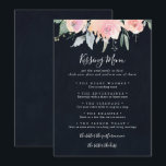 Elegante Rosa Blush Wedding Kissing Menu Game Card<br><div class="desc">Diese elegante rosa,  blaue Hochzeitskissingkarte eignet sich perfekt für einen modernen Hochzeitsempfang. Das Design besteht aus handgezeichnet,  rosa,  blüten Rose und Pfannkuchen mit grünen und grauen Blätter im dunkelblauen Hintergrund und inspiriere die natürliche Schönheit.</div>