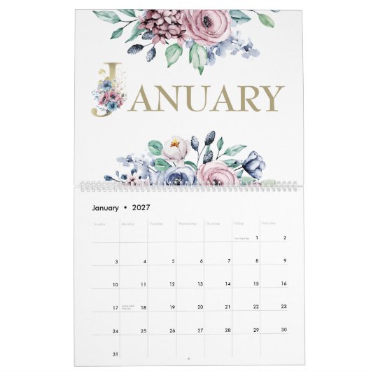 Elegante Rosa Blushrose 2026 Kalender (Jan 2027)