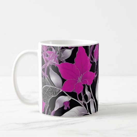 Elegante rosa Blüte mit silbernen Blätter Kaffeetasse (Links)
