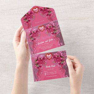 Elegante rosa Blüten All In One Einladung