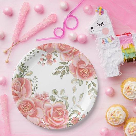 Elegante Rosa Blütenfarben Pappteller (Party)