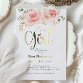 Elegante Rosa Blütengold Girl Babydusche Folieneinladung