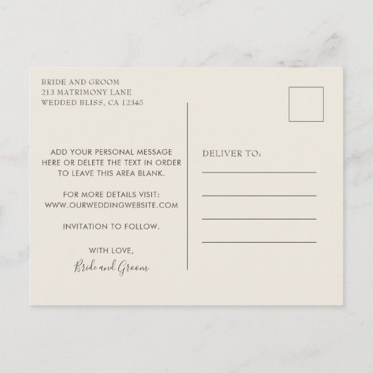 Elegante rosa Blütenhochzeit speichern das Datum Ankündigungspostkarte (Rückseite)