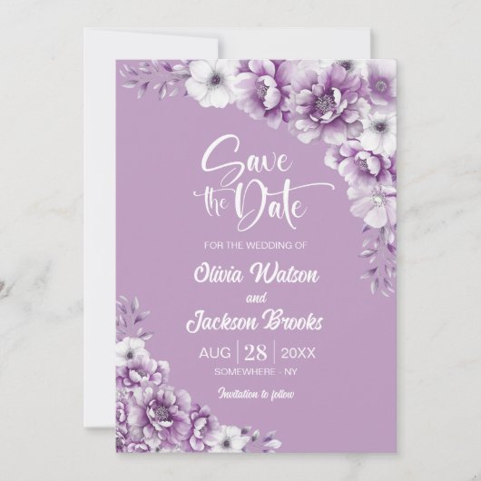 Elegante rosa Blütenhochzeit speichern das Datum Einladung (Vorderseite)