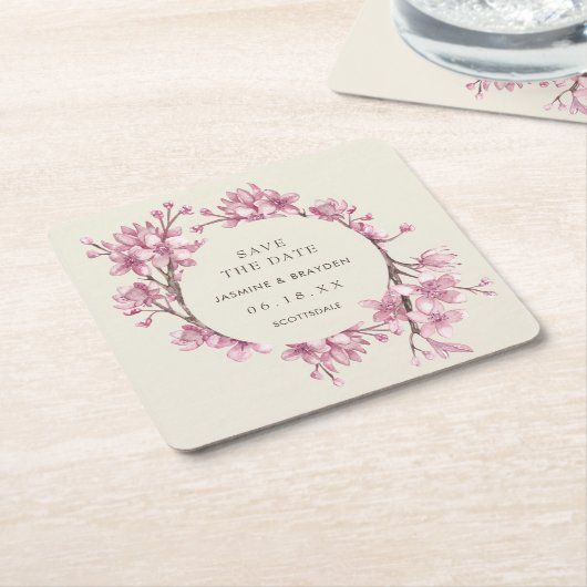 Elegante rosa Blütenhochzeit speichern das Datum Rechteckiger Pappuntersetzer (angewinkelt)