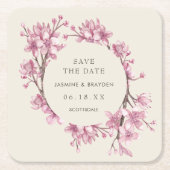 Elegante rosa Blütenhochzeit speichern das Datum Rechteckiger Pappuntersetzer (Vorderseite)