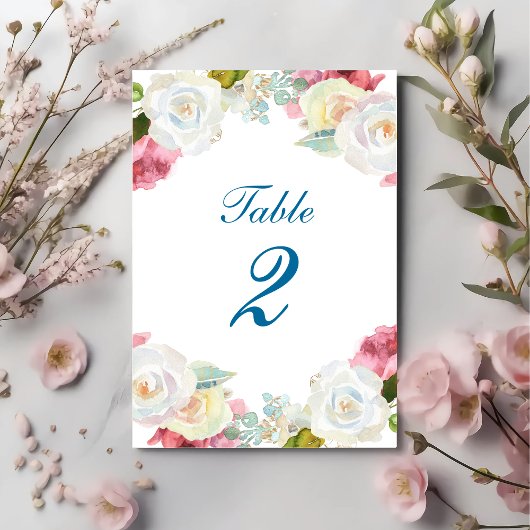 Elegante Rosa Blütenhochzeit Tischnummer