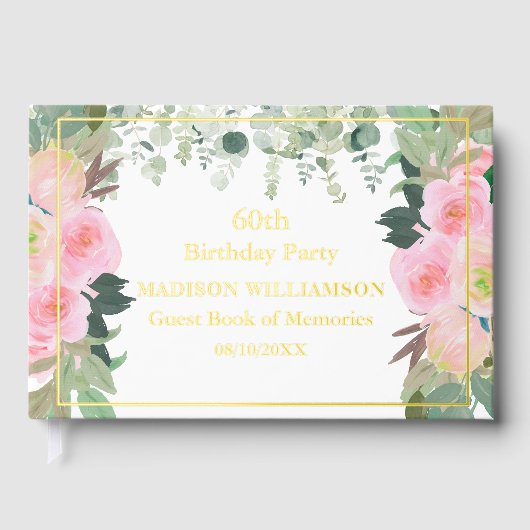 Elegante rosa Blütenlandschaft jedes Jahr Geburtst Gästebuch (Vorderseite)