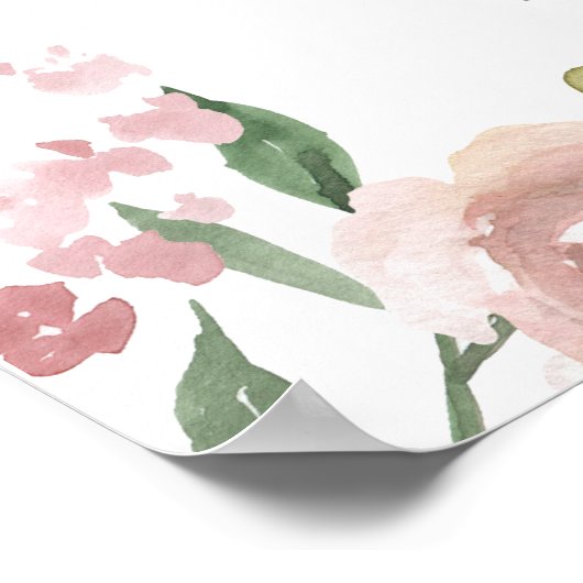 Elegante Rosa Blütenspülung Begrüßung Poster (Ecke)