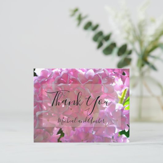 Elegante Rosa Boho Blumen Blume Hydrangeas Dankeskarte (Stehend Vorderseite)