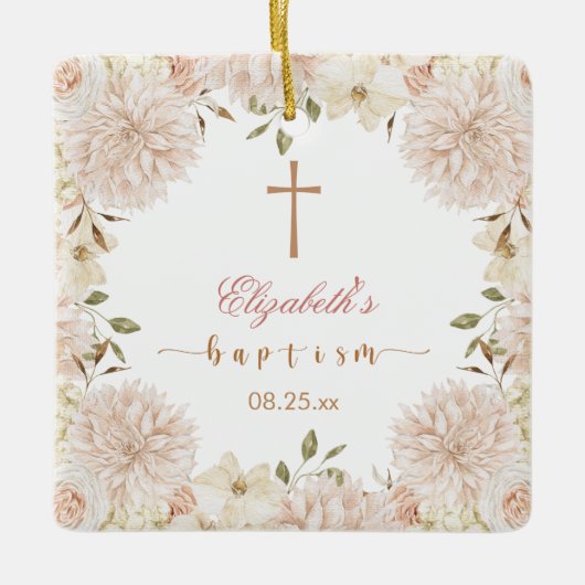 Elegante rosa Boho Blumentaufe Ornament (Vorderseite)