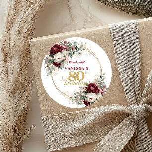 Elegante Rosa-Bordeaux 80. Geburtstag Aufkleber