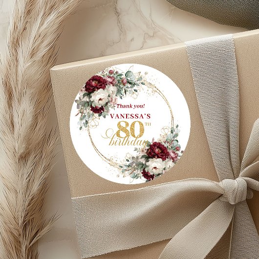 Elegante Rosa-Bordeaux 80. Geburtstag Aufkleber