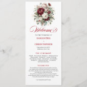 Elegante Rosa-Bordeaux Blumen-Hochzeitsprogrammkar Programm (Vorderseite)
