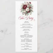 Elegante Rosa-Bordeaux Blumen-Hochzeitsprogrammkar Programm (Rückseite)